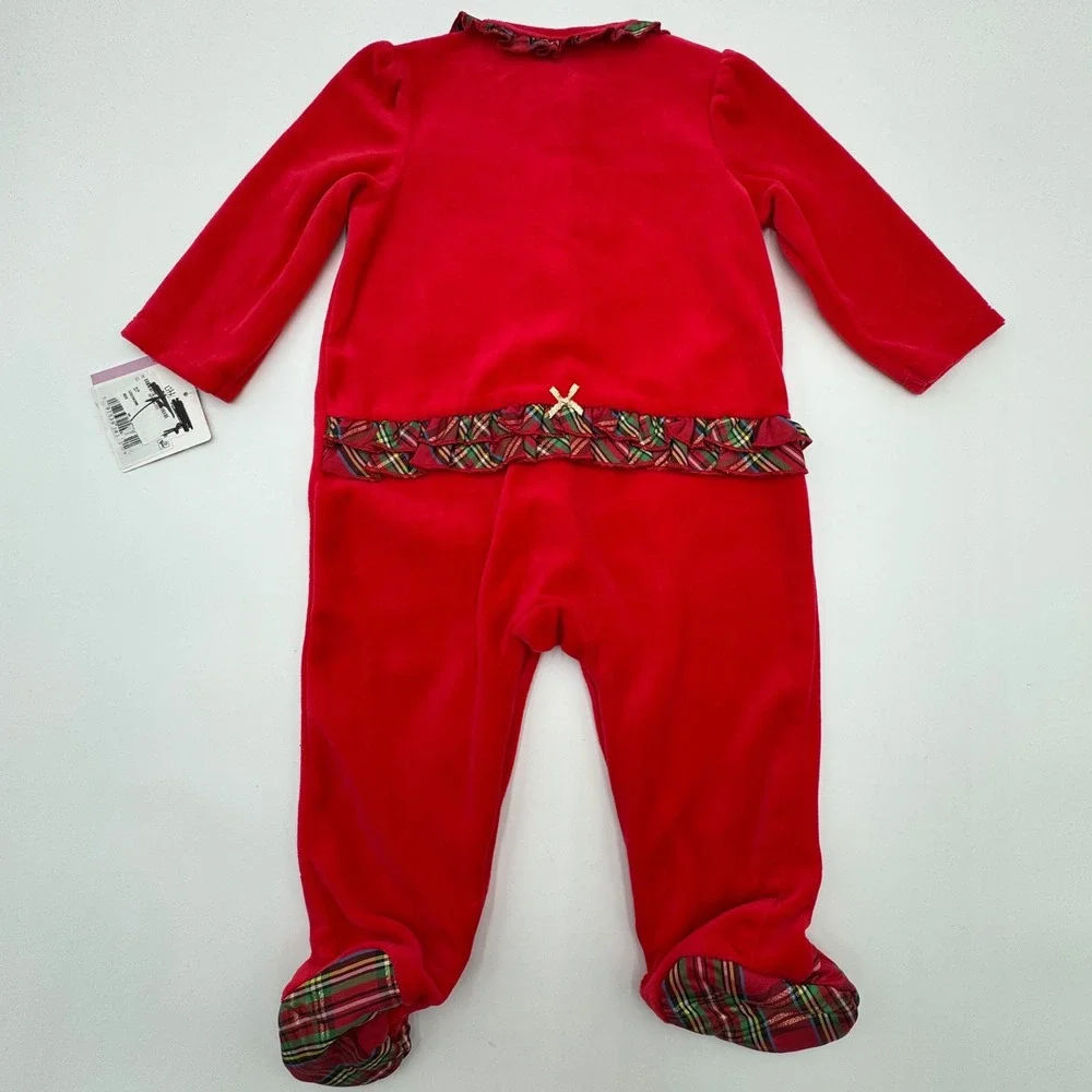 Little Me PL Baby Girls‎ 9M Red Velour Christmas Footie and Bodysuit 2 Pc Bundle